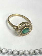 Load image into Gallery viewer, Emerald and Diamond Ring Set in 18ct Yellow Gold