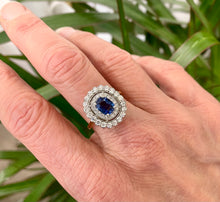 Load image into Gallery viewer, Blue Sapphire and Diamond Cluster Ring in 18ct Yellow Gold and Platinum