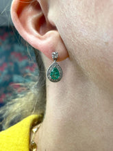 Load image into Gallery viewer, Emerald & Diamond Earrings in Platinum