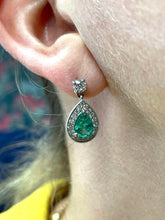 Load image into Gallery viewer, Emerald & Diamond Earrings in Platinum