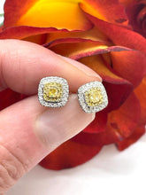 Load image into Gallery viewer, Yellow and White Diamond Studs