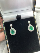 Load image into Gallery viewer, Emerald & Diamond Earrings in Platinum