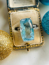 Load image into Gallery viewer, Incredible Elongated Cushion Cut Aquamarine & Diamond Ring