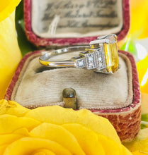 Load image into Gallery viewer, Glorious Yellow Sapphire & Diamond Ring in Platinum