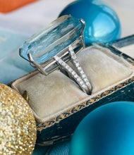Load image into Gallery viewer, Incredible Elongated Cushion Cut Aquamarine & Diamond Ring