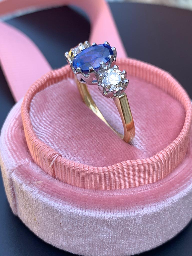 Diamond sapphire hot sale engagement ring