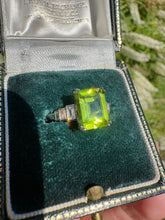 Load image into Gallery viewer, Emerald-Cut Peridot &amp; Diamond Platinum Ring
