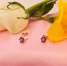 Load image into Gallery viewer, Ruby and Diamond Studs Earrings in 9ct Yellow Gold
