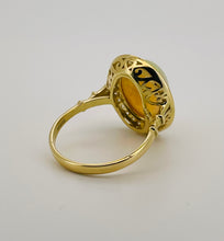 Load image into Gallery viewer, Oval Opal and Diamond Halo Ring in 18ct Yellow Gold
