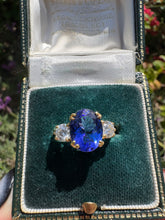 Load image into Gallery viewer, 3.45ct Tanzanite &amp; 0.82ct GIA Diamond Three-Stone Ring in 18ct Gold
