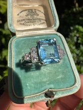 Load image into Gallery viewer, 2.21ct Emerald-Cut Aquamarine &amp; Diamond Platinum Ring
