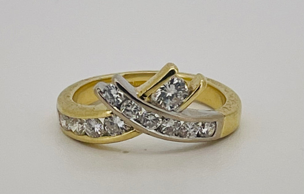 Diamond Wishbone Ring in 18ct Yellow Gold and Platinum