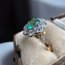 Load image into Gallery viewer, Emerald &amp; Diamond Cluster Ring in 18ct Gold and Platinum
