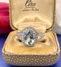 Load image into Gallery viewer, Oval Cut Aquamarine and Diamond Ring in 18ct White Gold
