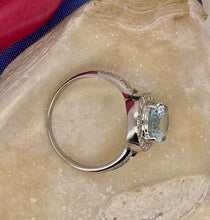 Load image into Gallery viewer, Oval Cut Aquamarine and Diamond Ring in 18ct White Gold
