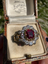 Load image into Gallery viewer, Vintage 18ct Gold Ruby &amp; Diamond Cluster Ring
