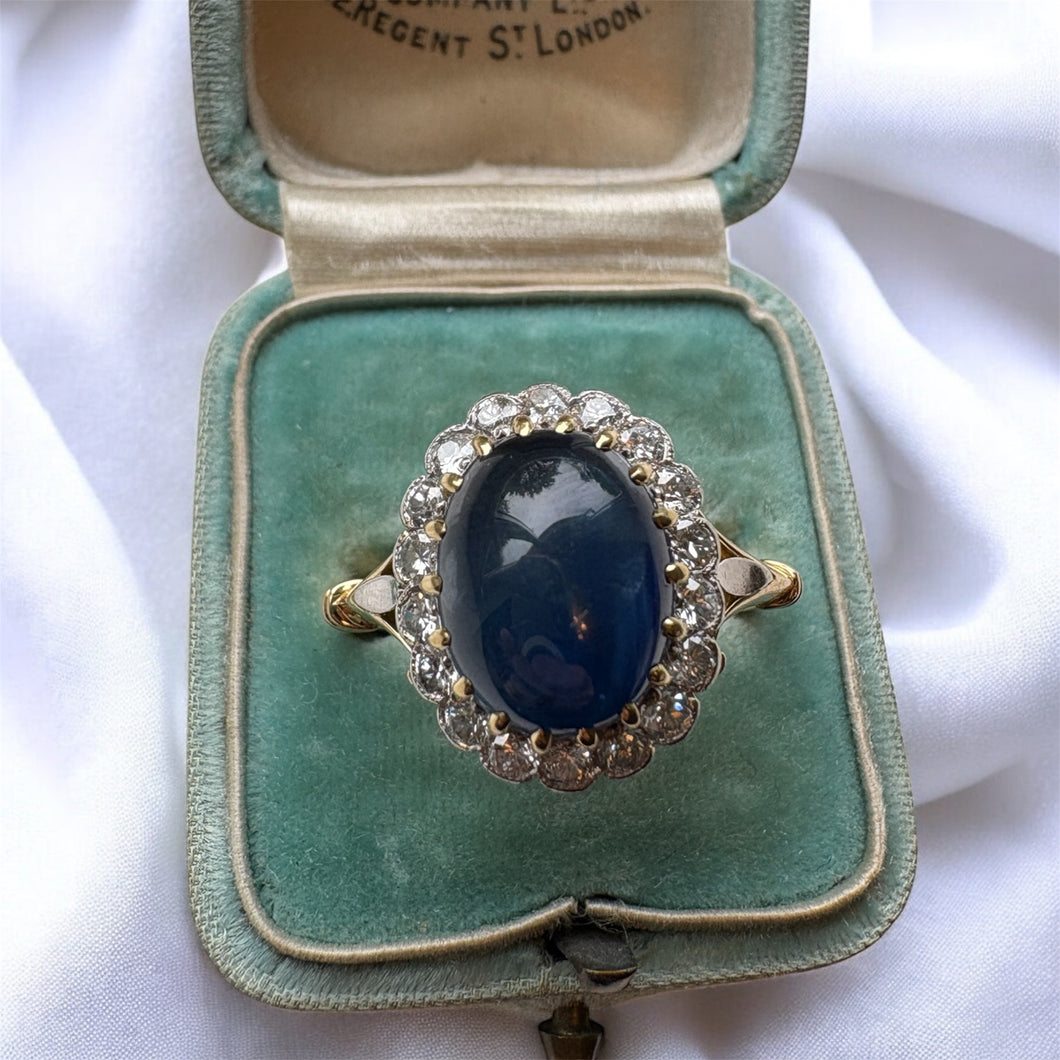 Cabochon Sapphire and Diamond Ring