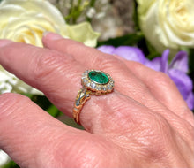 Load image into Gallery viewer, Oval Emerald Halo Ring in 18ct Yellow Gold
