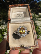 Load image into Gallery viewer, Glowing Yellow Sapphire and Diamond Halo Ring
