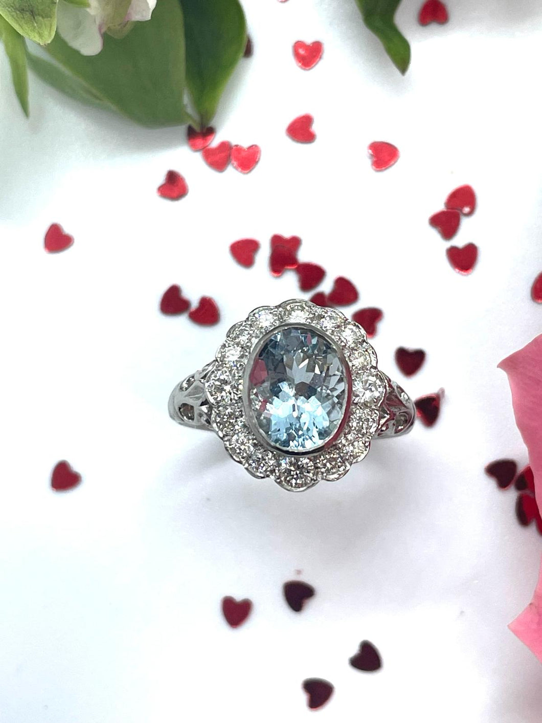 Blue Aquamarine and Diamond Ring Set in Platinum