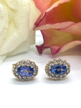 Load image into Gallery viewer, Tanzanite and Diamond Earrings Set in 18ct Yellow Gold
