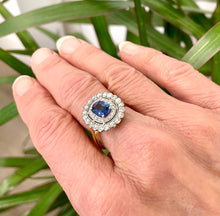 Load image into Gallery viewer, Blue Sapphire and Diamond Cluster Ring in 18ct Yellow Gold and Platinum
