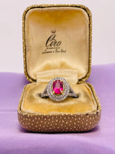 Load image into Gallery viewer, Spectacular Pink Sapphire Double Diamond Cluster Ring in 18ct Yellow Gold and Platinum
