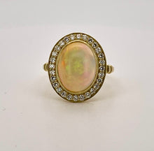 Load image into Gallery viewer, Oval Opal and Diamond Halo Ring in 18ct Yellow Gold
