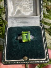 Load image into Gallery viewer, Emerald-Cut Peridot &amp; Diamond Platinum Ring
