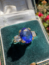 Load image into Gallery viewer, 3.45ct Tanzanite &amp; 0.82ct GIA Diamond Three-Stone Ring in 18ct Gold
