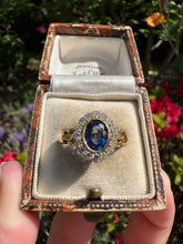 Load image into Gallery viewer, Vintage-Inspired Sapphire &amp; Diamond Halo Ring in Yellow Gold
