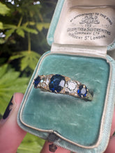 Load image into Gallery viewer, Antique 18ct Gold Sapphire &amp; Diamond Trilogy Ring
