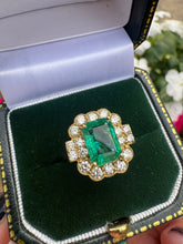 Load image into Gallery viewer, Emerald &amp; Diamond 18ct Yellow Gold Statement Ring
