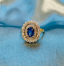 Load image into Gallery viewer, Blue Sapphire and Diamond Cluster Ring in 18ct Yellow Gold and Platinum
