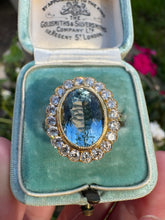 Load image into Gallery viewer, Vintage Aquamarine &amp; Diamond Halo Ring in 18ct Yellow Gold
