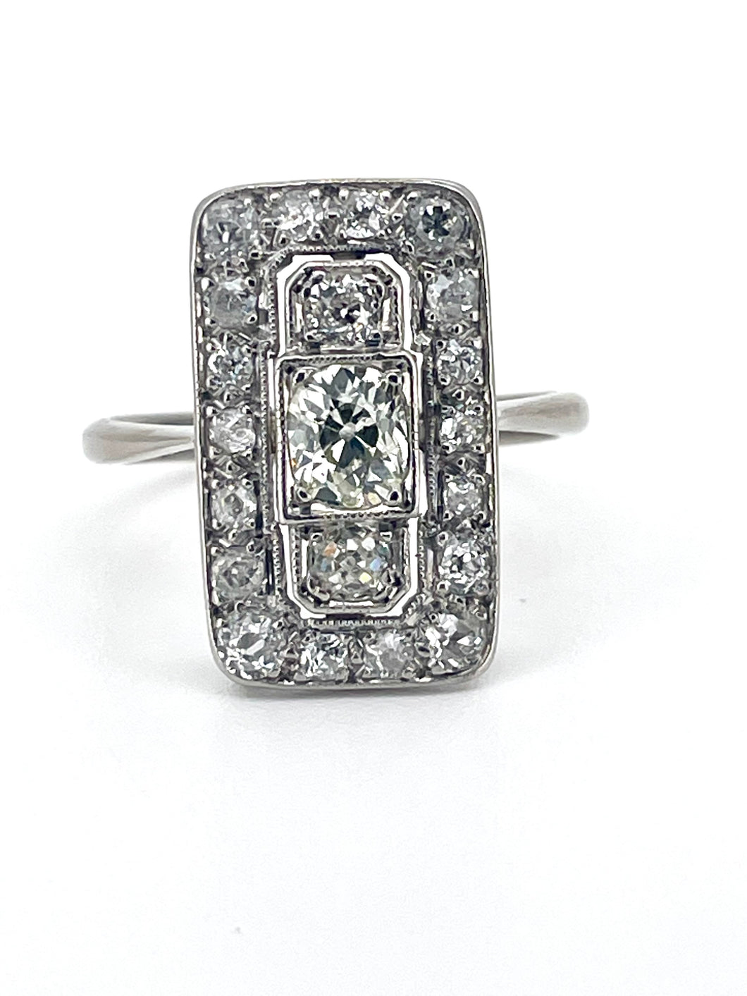 Vintage Art Deco Old Cut Diamond Plaque Ring in Platinum