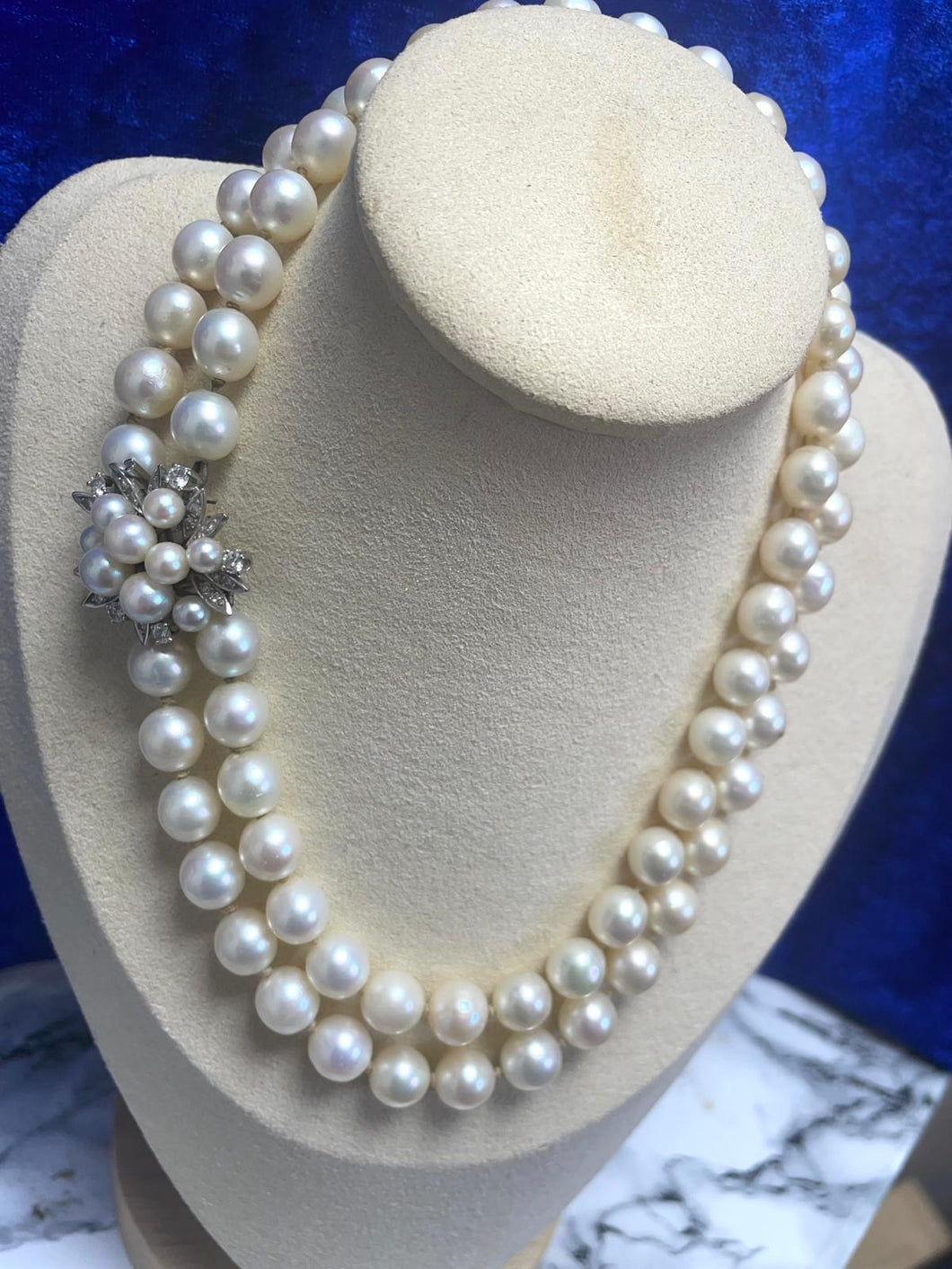 Cultured Pearl and Diamond Necklace Set in 18ct White Gold