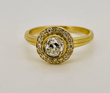 Load image into Gallery viewer, Old Cut Diamond Halo Ring in 18ct Yellow Gold
