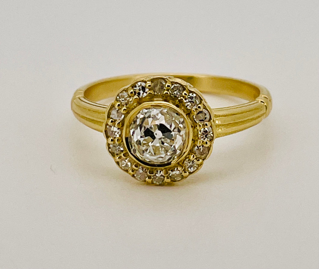 Old Cut Diamond Halo Ring in 18ct Yellow Gold