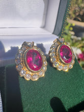Load image into Gallery viewer, 18ct Yellow Gold Pink Tourmaline &amp; Diamond Halo Earrings

