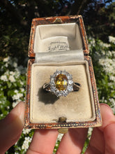 Load image into Gallery viewer, Glowing Yellow Sapphire and Diamond Halo Ring
