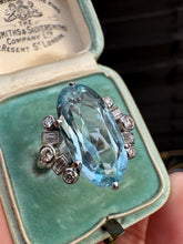 Load image into Gallery viewer, Vintage Aquamarine &amp; Diamond Ring in 18ct White Gold
