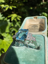 Load image into Gallery viewer, 2.21ct Emerald-Cut Aquamarine &amp; Diamond Platinum Ring
