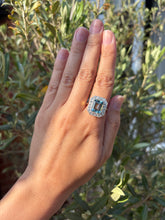 Load image into Gallery viewer, Vintage Aquamarine &amp; Diamond Halo Ring in 18ct Gold
