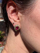 Load image into Gallery viewer, 18ct Yellow Gold Pink Tourmaline &amp; Diamond Halo Earrings
