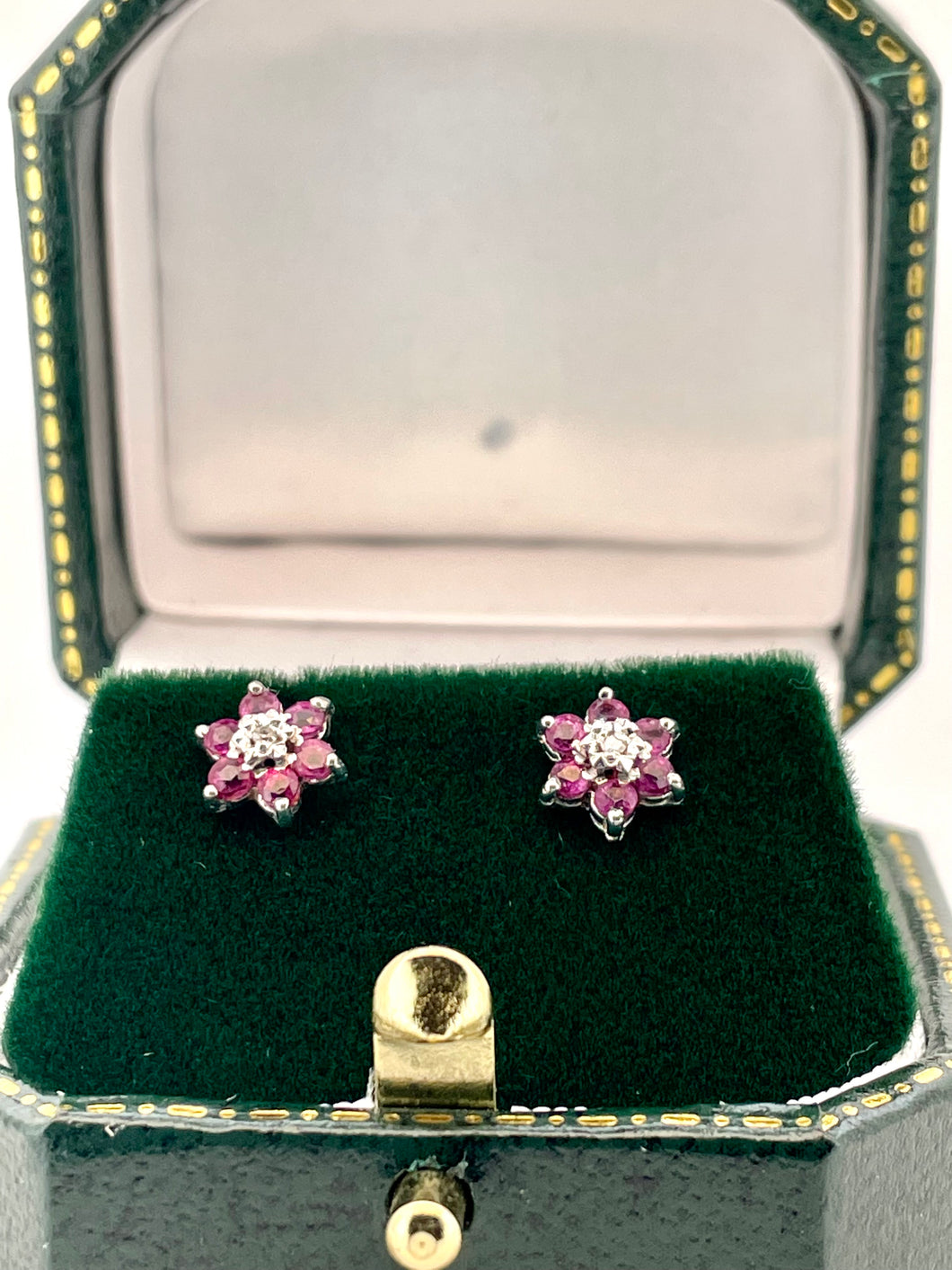 Ruby and Diamond Studs Earrings in 9ct Yellow Gold