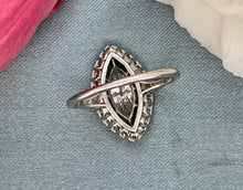 Load image into Gallery viewer, Art Deco Style Emerald and Marquise Cut Diamond Ring in Platinum
