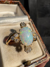 Load image into Gallery viewer, Antique 18ct Gold Opal &amp; Diamond Cluster Ring
