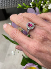 Load image into Gallery viewer, Spectacular Pink Sapphire Double Diamond Cluster Ring in 18ct Yellow Gold and Platinum
