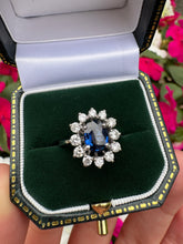 Load image into Gallery viewer, Platinum Blue Sapphire &amp; Diamond Cluster Ring
